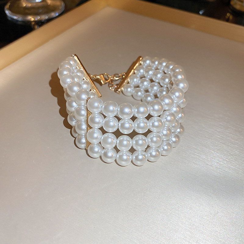 French Retro Baroque Crystal Pearl Bracelet, Light Luxury and High-End Bracelet, White, Fashionable and Versatile Hand Jewelry