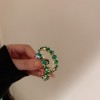 European and American Cross-border Green Zircon Flower Geometric Earrings Elegant All-match Earrings Light Luxury High-end Earrings Design Sense