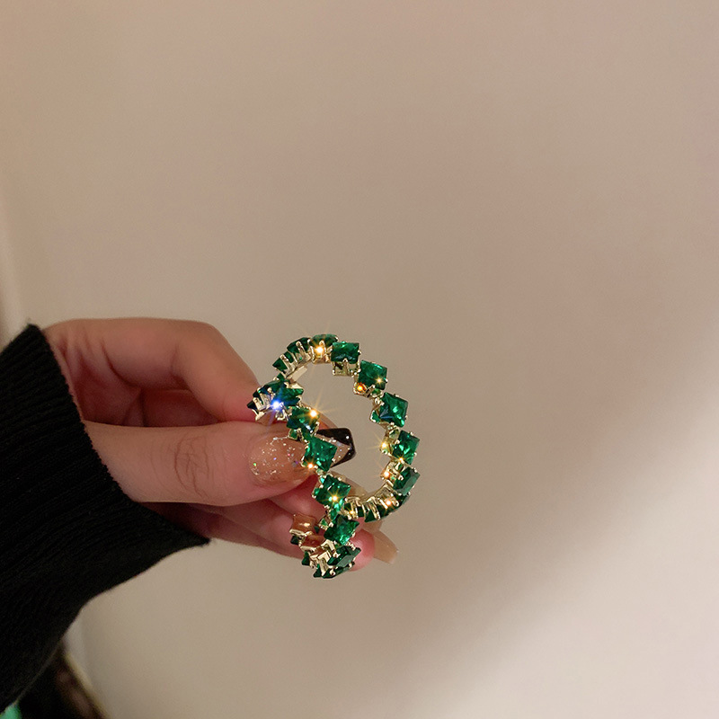 European and American Cross-border Green Zircon Flower Geometric Earrings Elegant All-match Earrings Light Luxury High-end Earrings Design Sense
