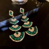 European and American Cross-border Green Zircon Flower Geometric Earrings Elegant All-match Earrings Light Luxury High-end Earrings Design Sense