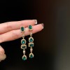 European and American Cross-border Green Zircon Flower Geometric Earrings Elegant All-match Earrings Light Luxury High-end Earrings Design Sense