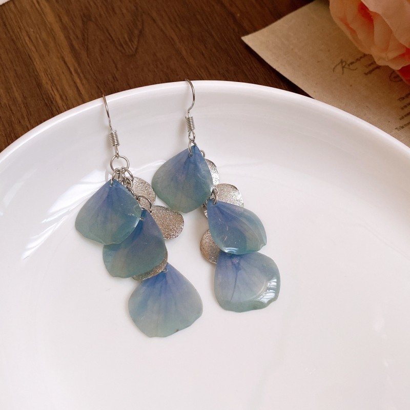 Silver Needle Fresh Blue Resin Diamond-Studded Round Earrings, Light Luxury High-End Earrings, Niche Forest-Style Temperament Ear Accessories