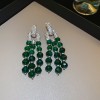 European and American Cross-border Green Zircon Flower Geometric Earrings Elegant All-match Earrings Light Luxury High-end Earrings Design Sense