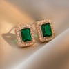 European and American Cross-border Green Zircon Flower Geometric Earrings Elegant All-match Earrings Light Luxury High-end Earrings Design Sense