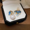 Silver Needle Fresh Blue Resin Diamond-Studded Round Earrings, Light Luxury High-End Earrings, Niche Forest-Style Temperament Ear Accessories