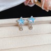 Silver Needle Fresh Blue Resin Diamond-Studded Round Earrings, Light Luxury High-End Earrings, Niche Forest-Style Temperament Ear Accessories