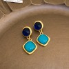 Silver Needle Fresh Blue Resin Diamond-Studded Round Earrings, Light Luxury High-End Earrings, Niche Forest-Style Temperament Ear Accessories