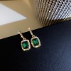 European and American Cross-border Green Zircon Flower Geometric Earrings Elegant All-match Earrings Light Luxury High-end Earrings Design Sense