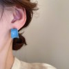 Silver Needle Fresh Blue Resin Diamond-Studded Round Earrings, Light Luxury High-End Earrings, Niche Forest-Style Temperament Ear Accessories