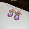 European and American Cross-border Green Zircon Flower Geometric Earrings Elegant All-match Earrings Light Luxury High-end Earrings Design Sense