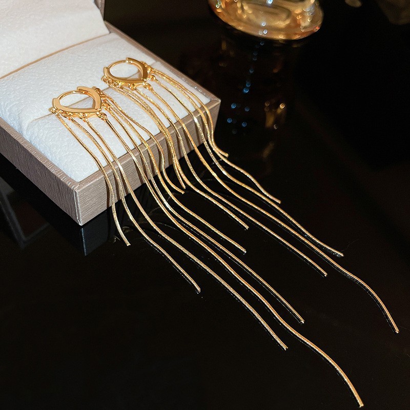 European and American Cross-border Long Wheat Ears Flowers Leaves Tassel Earrings Cold Style Elegant Earrings Light Luxury High-end Earrings