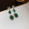European and American Cross-border Green Zircon Flower Geometric Earrings Elegant All-match Earrings Light Luxury High-end Earrings Design Sense