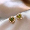 European and American Cross-border Green Zircon Flower Geometric Earrings Elegant All-match Earrings Light Luxury High-end Earrings Design Sense