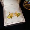 European and American Cross-border Green Zircon Flower Geometric Earrings Elegant All-match Earrings Light Luxury High-end Earrings Design Sense