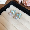 Silver Needle Fresh Blue Resin Diamond-Studded Round Earrings, Light Luxury High-End Earrings, Niche Forest-Style Temperament Ear Accessories