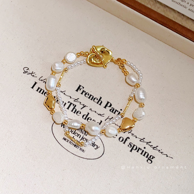 French Retro Baroque Crystal Pearl Bracelet, Light Luxury and High-End Bracelet, White, Fashionable and Versatile Hand Jewelry