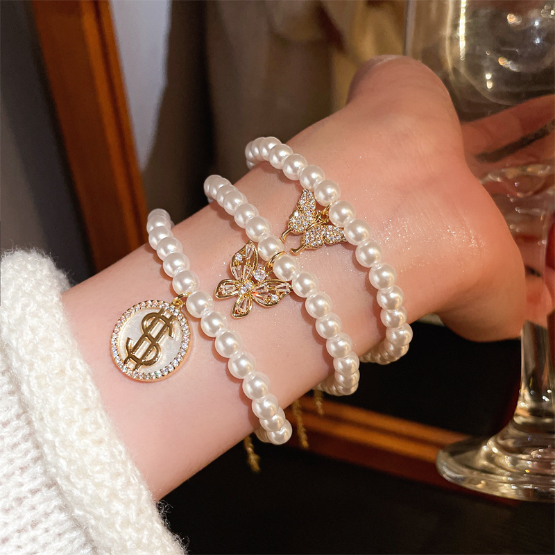 French Retro Baroque Crystal Pearl Bracelet, Light Luxury and High-End Bracelet, White, Fashionable and Versatile Hand Jewelry