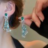 European and American Cross-border Green Zircon Flower Geometric Earrings Elegant All-match Earrings Light Luxury High-end Earrings Design Sense