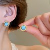 Silver Needle Fresh Blue Resin Diamond-Studded Round Earrings, Light Luxury High-End Earrings, Niche Forest-Style Temperament Ear Accessories