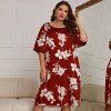 Cross-border Large Size Pajamas Women’s Mid-length Printed Pullover Dress Summer New Home Clothes Silk Ice Silk Nightgown
