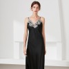 Simulated Silk Pajamas for Women, Lace Sexy V-Neck Long Suspender Nightgown, Pajamas, Home Clothes, Drop Shipping
