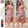 Danielin Plus Large Size Pajamas Women’s Fashion Breathable Casual Pajamas Long Silk Sexy Sling Nightgown
