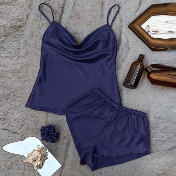 New Solid Color Ice Silk Pajamas for Women, Thin Home Suspender Shorts Set, Sexy and Light Two-Piece Home Clothes