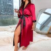 Cross-Border Plus Size Pajamas for Women, Fashionable Casual Loose Printed Pajamas, Long Faux Silk Sexy Nightgown