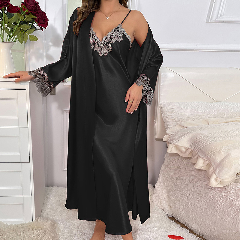 Women’s Autumn and Winter Mid-length Hanging Skirt Jacket Two-piece Casual Home Clothes Women’s Silk Lace-up Sexy suit