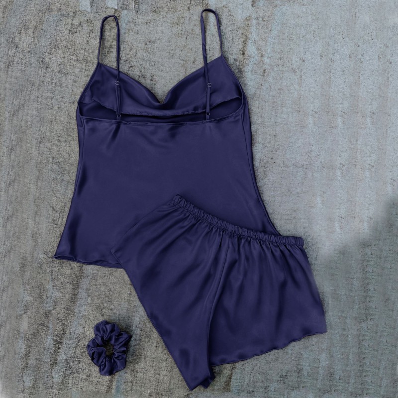 New Solid Color Ice Silk Pajamas for Women, Thin Home Suspender Shorts Set, Sexy and Light Two-Piece Home Clothes