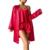 Denilyn Cross-border Ice Silk Pajamas Women’s Sling Shorts Nightgown Three-piece Set Summer Comfortable Outer Wearing Home Clothes