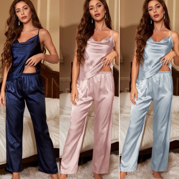 Denilyn Thin Ice Silk Pajamas Women’s Outwear Casual Home Clothes Women’s Fashionable Sleeping Pants suit with Suspenders
