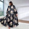 Cross-Border Plus Size Pajamas for Women, Fashionable Casual Loose Printed Pajamas, Long Faux Silk Sexy Nightgown