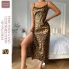 Ice Silk Slip Skirt Summer Thin Breathable Silk Sexy Leopard Pajamas Women’s Backless Slip Slip Nightgown
