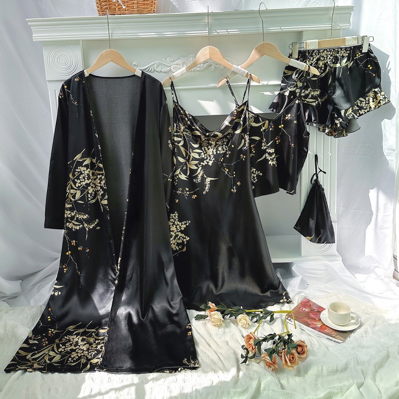 Homewear Simple Five-Piece Printed Cherry Pajamas Women’s Thin Nightgown Suspender Shorts Suspender Skirt Suit