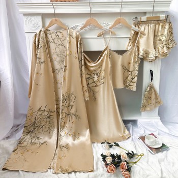 Homewear Simple Five-Piece Printed Cherry Pajamas Women’s Thin Nightgown Suspender Shorts Suspender Skirt Suit