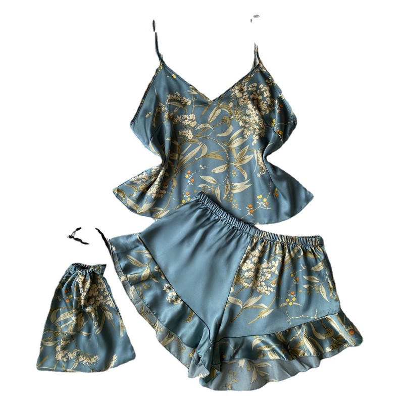 Danny Linchun Summer Silk Pajamas Two-Piece Set Fashion Printed Shorts Home Clothes suit Sexy Slip Skirt
