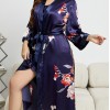 Cross-Border Plus Size Pajamas for Women, Fashionable Casual Loose Printed Pajamas, Long Faux Silk Sexy Nightgown