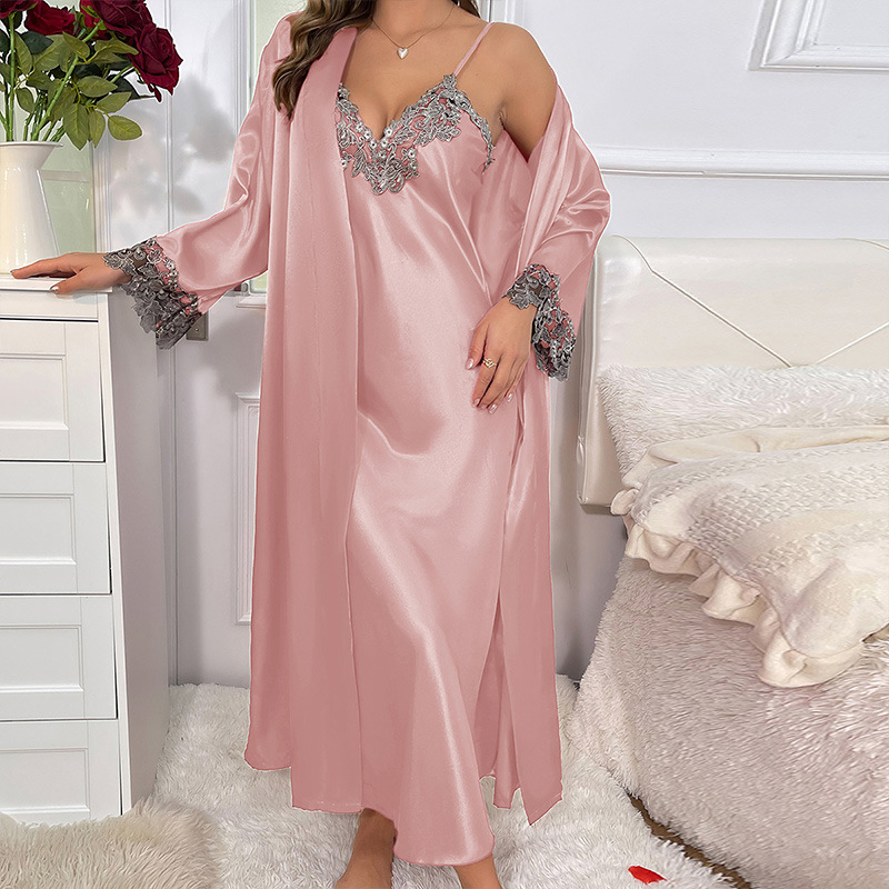 Women’s Autumn and Winter Mid-length Hanging Skirt Jacket Two-piece Casual Home Clothes Women’s Silk Lace-up Sexy suit
