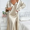 New Ice Silk Nightgown Women’s Sexy Outer-Wearing Home Clothes Imitation Silk Cardigan Lace-Up Slip Skirt suit