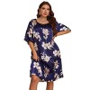 Cross-border Large Size Pajamas Women’s Mid-length Printed Pullover Dress Summer New Home Clothes Silk Ice Silk Nightgown