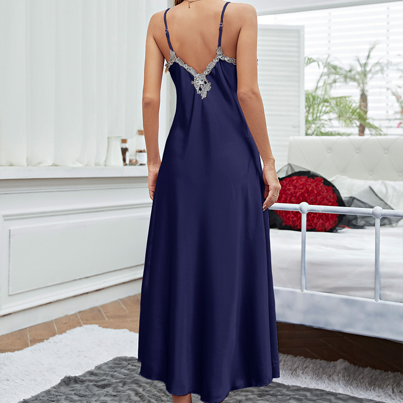 Summer comfortable imitation silk nightgown, women's sexy suspender nightgown, ice silk nightgown, long skirt, home clothing wholesale