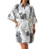 Denilin Cross-border Sexy Casual Home Clothes Simple Fashion Cardigan Lace-up Bathrobe Women’s Silk Nightgown Pajamas