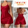 Dannilin Summer New Sexy Backless Ice Silk Slip Skirt Pajamas Short Skirt Home Clothes Women’s Imitation Silk Nightgown