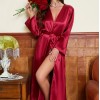 Dannilin Summer Sexy Silk Nightgown Women’s Long-sleeved Long Lace-up Bathrobe Morning Gown Fashionable Casual Home Clothes