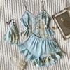 Danny Linchun Summer Silk Pajamas Two-Piece Set Fashion Printed Shorts Home Clothes suit Sexy Slip Skirt
