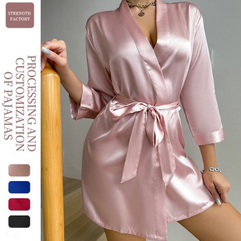 Sexy Solid Color Pajamas Summer Thin Breathable Sling dress Home Clothes New Ice Silk Pajamas for Women
