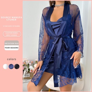 New Cross-border Foreign Trade Sexy Mesh Nightgown Lace Sexy Perspective Pajamas Women Outfit Home Clothes Wholesale