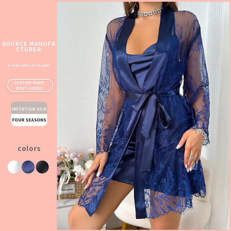 New Cross-border Foreign Trade Sexy Mesh Nightgown Lace Sexy Perspective Pajamas Women Outfit Home Clothes Wholesale