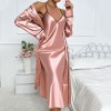 New Ice Silk Nightgown Women’s Sexy Outer-Wearing Home Clothes Imitation Silk Cardigan Lace-Up Slip Skirt suit